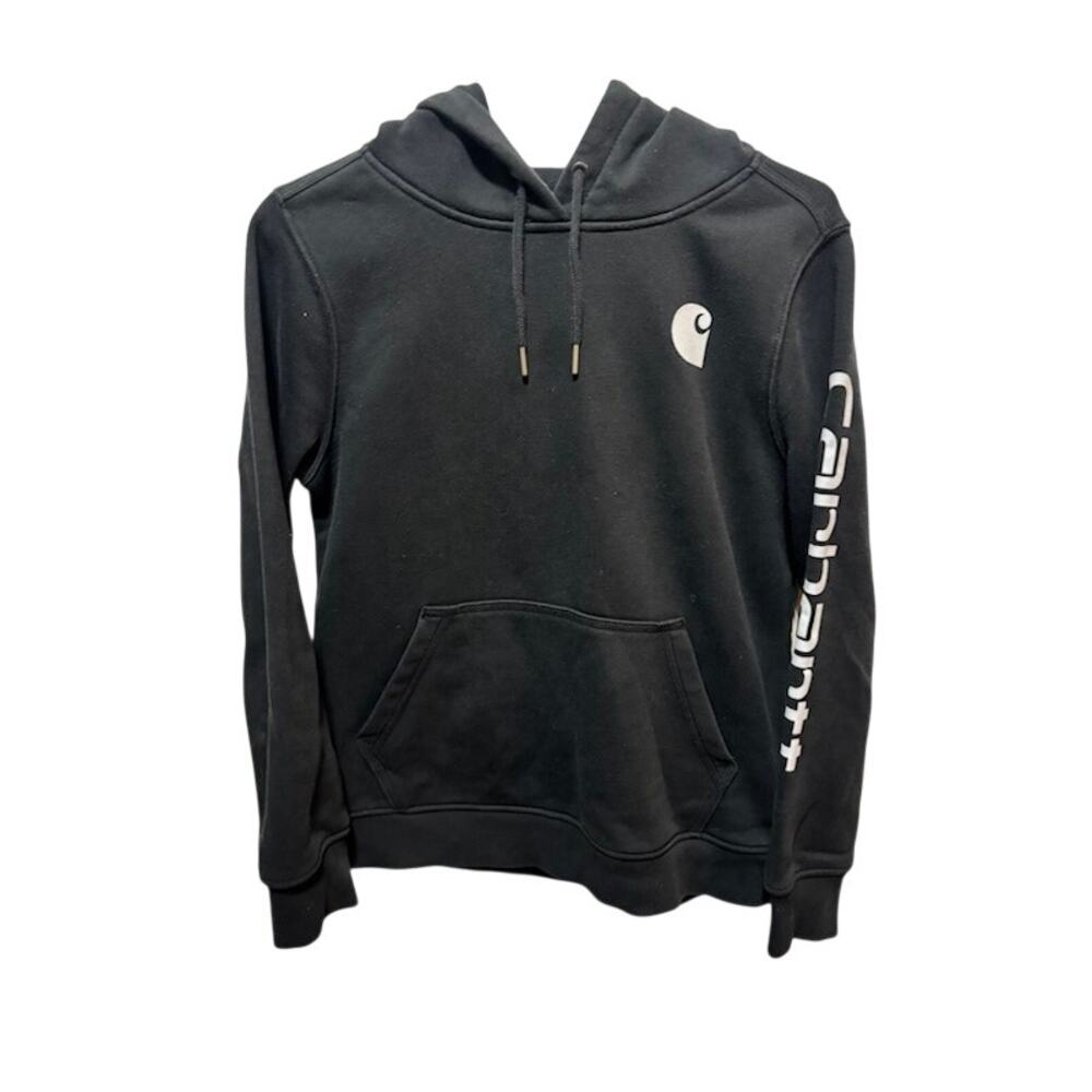 Carhartt Black Hoodie With Logo on Sleeve and Chest Women's Medium